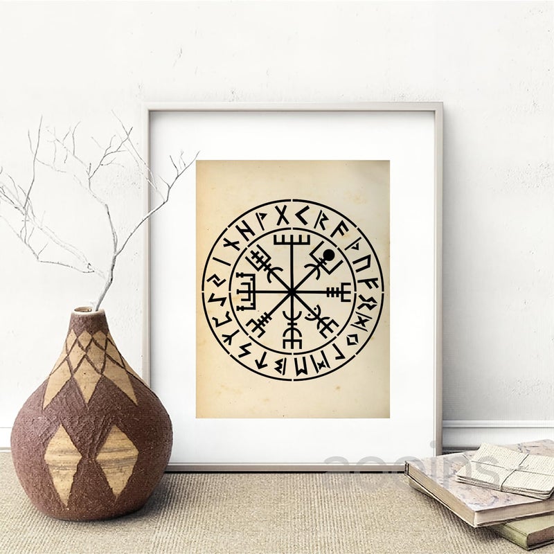 Resflyar 9 PCS Runes Stencils for Painting on Wood Stones, Reusable Celtic Border Ancient Viking Symbol Template for Crafts Canvas Furniture Wall Floor Drawing Card Making Pattern Decorative 7.9 x 7.9 Inch - Image 3